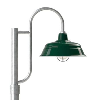 17" Bomber LED, 300-Dark Green, Single Decorative Post Mount Optio, 975-Galvanized, Smooth Direct Burial Pole, 975-Galvanized, WGG-Wire Guard, 975-Galvanized, CCR-Clear Crackle Glass