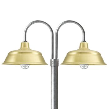 17" Bomber LED, 997-Natural Raw Brass, Double Post Mount, 975-Galvanized, Smooth Direct Burial Pole, 975-Galvanized, CGG-Standard Cast Guard, 975-Galvanized, CCR-Clear Crackle Glass