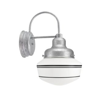 Primary LED Schoolhouse Sconce, 975-Galvanized, Small Opaque Glass, Triple Painted Band, 100-Black