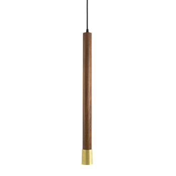 27" Alto Wooden Cylinder Pendant, Walnut Wood, Cup in 997-Natural Raw Copper, CSB-Black Cloth Cord