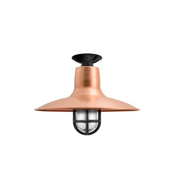 16" Dominion Nautical LED, 995-Natural Raw Copper, TGG-Heavy Duty Cast Guard, 100-Black, RIB-Ribbed Glass, Mounting in 100-Black
