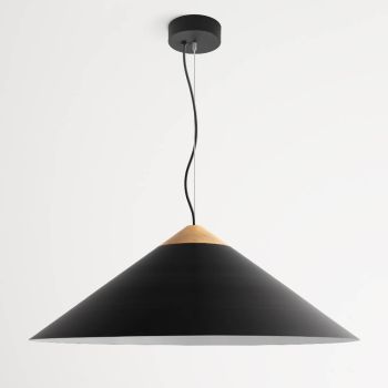 32" Isos LED Cone Studio Pendant Light, 100-Black, Optional Wood Top, Maple Wood, Standard Black Cord