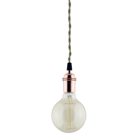 Indy Industrial Pendant, Copper Socket, Putty Cotton Twist Cord, Nostalgic Edison 40 Watt G30 Light Bulb (Not Included) | No Turn Key