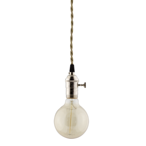 Indy Industrial Pendant, Nickel Socket, Turn Key, Putty Cotton Twist Cord, Nostalgic Edison 40 Watt G30 Light Bulb (Not Included) | Turn Key