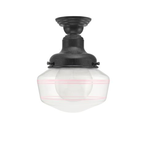 Primary Schoolhouse Semi-Flush Mount Light, 805-Charcoal Granite, Small Clear Glass, Triple Painted Band, 480-Blush Pink