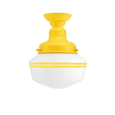 Primary Schoolhouse Semi-Flush Mount Light, 500-Buttery Yellow, Small Opaque Glass, Double Painted Band