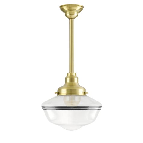 Primary Schoolhouse Stem Mount, 997-Natural Raw Brass, Large Clear Glass, Double Painted Band, 100-Black