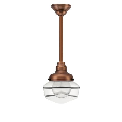 Primary Schoolhouse Stem Mount, 996-Natural Weathered Copper, Small Clear Glass, Triple Painted Band, 100-Black