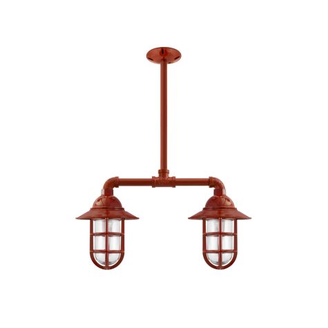 Merger 2-Light Chandelier, 400-Barn Red, Flared Shade, TGG-Heavy Duty Cast Guard, RIB-Ribbed Glass