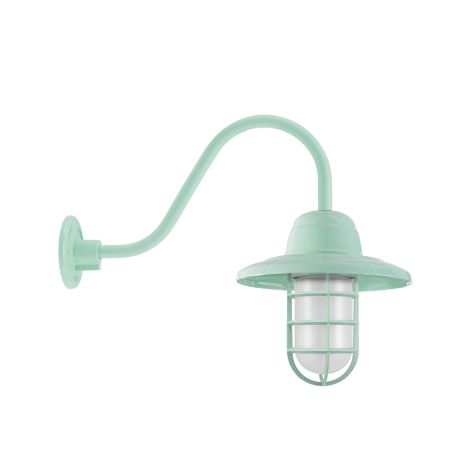 Industrial Guard Gooseneck Light, 311-Jadite, Warehouse Shade, CGG-Standard Cast Guard, FST-Frosted Glass, G11 Gooseneck Arm
