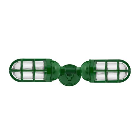 Atomic Topless Double Industrial Guard Sconce, 307-Emerald Green, TGG-Heavy Duty Cast Guard, RIB-Ribbed Glass