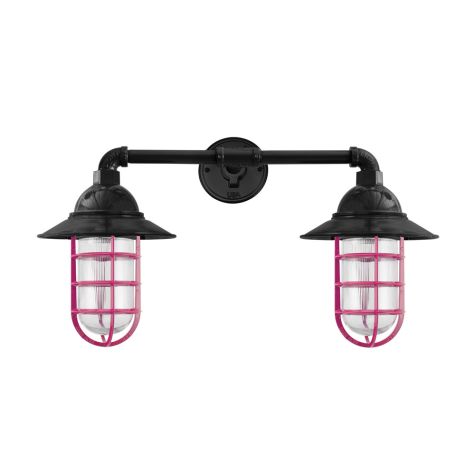 Double Market Industrial Guard Sconce, 100-Black, Flared Shade, CGG-Standard Cast Guard, 490-Magenta, RIB-Ribbed Glass