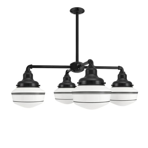 Primary 4-Light Schoolhouse Chandelier, 100-Black, Small Opaque Glass, Triple Painted Band