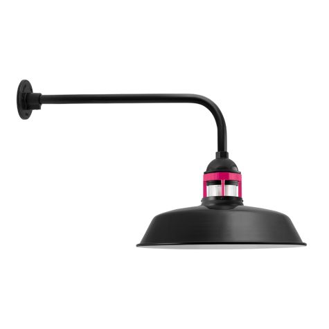 16" Sydney, 100-Black, Guard in 490-Magenta, RIB-Ribbed Glass, G8 Gooseneck Arm