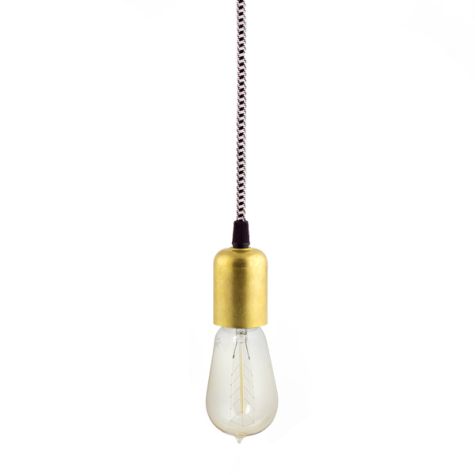 Downtown Minimalist Cord Pendant, 997-Natural Raw Brass, CSBW-Black & White Cloth Cord | Nostalgic Edision 1890 Era 40w Bulb