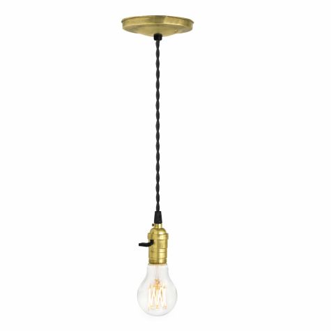 Minimalist Raw Brass Pendant, TBK-Black Cotton Twist Cord | Shown with Globe Tala Lamp