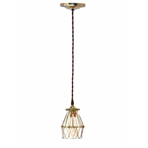 Minimalist Polished Brass Cage Pendant With Wire Cage, Nostalgic Edison Style 1910 Era Bulb