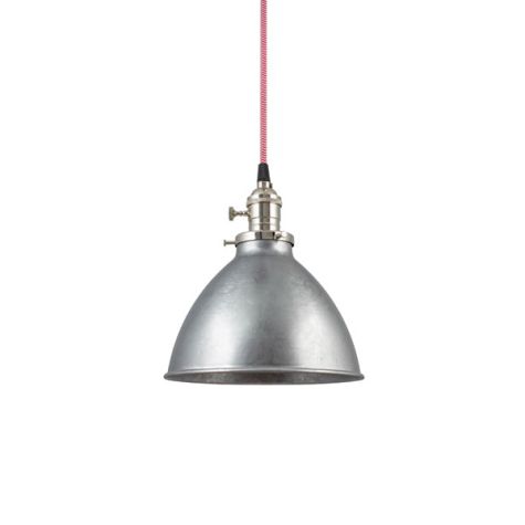 6" Gladstone, 975-Galvanized, Nickel Socket with Knob Switch, CRZ-Red Chevron Cord