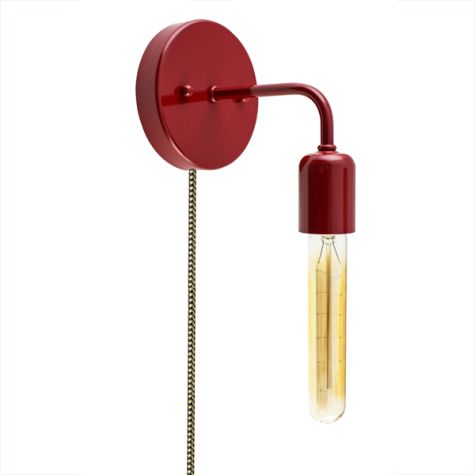 Downtown Minimalist Sconce, 400-Barn Red, CSBG-Gold & Block Cloth Cord, Hairpin 30w Edison-Style Bulb