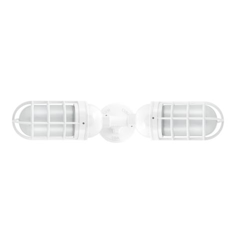 Atomic Topless LED Double Industrial Guard Sconce, 200-White, CGG-Standard Cast Guard, FST-Frosted Glass