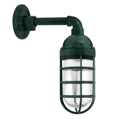 Industrial Guard LED Sconce, 300-Dark Green, Topless Shade, CGG-Standard Cast Guard, RIB-Ribbed Glass