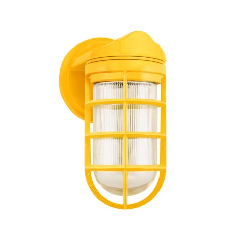 Industrial Static Sconce, 500-Buttery Yellow, CGG-Standard Cast Guard, RIB-Ribbed Glass