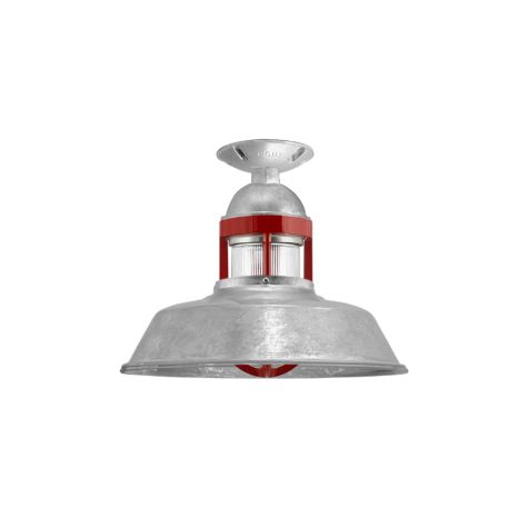 12" Sydney LED, 975-Galvanized, Guard in 400-Barn Red, RIB-Ribbed Glass