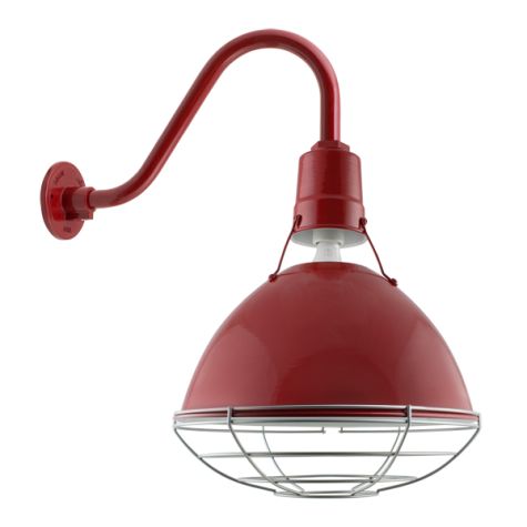 14" Wilcox Uplight, 400-Barn Red, Wire Cage, 975-Galvanized, G26 Gooseneck Arm
