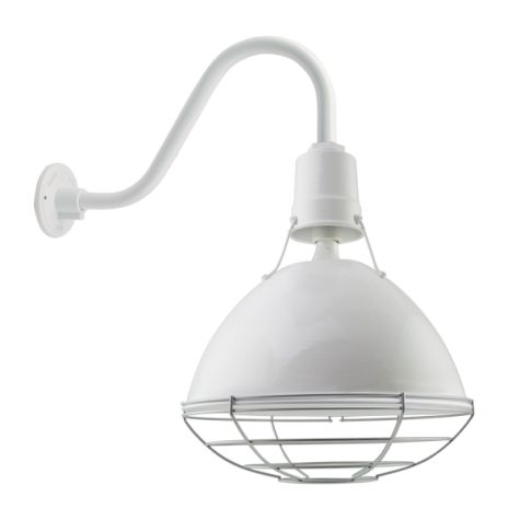 14" Wilcox Uplight, 200-White, Wire Cage, 975-Galvanized, G26 Gooseneck Arm