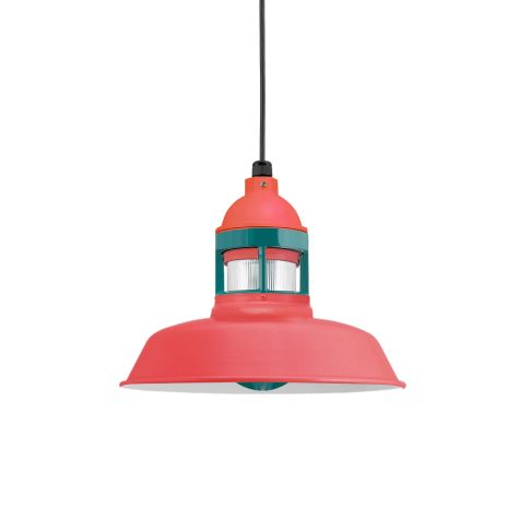 12" Sydney LED, 470-Watermelon, Guard in 390-Teal, RIB-Ribbed Glass, CSB-Black Cloth Cord