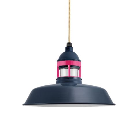14" Sydney LED, 705-Navy, Guard in 490-Magenta, CLR-Clear Glass, CSGW-Gold & White Cloth Cord