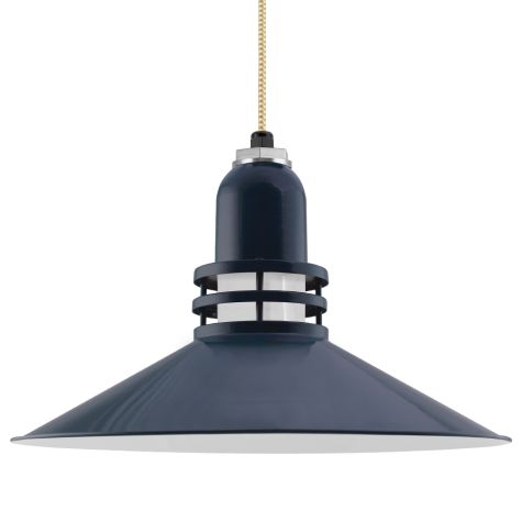 18" Cherokee LED, 705-Navy, FST-Frosted Glass, CSGW-Gold & White Cloth Cord