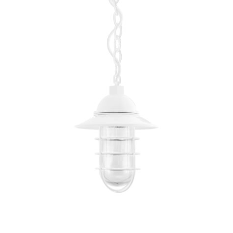 Industrial Guard Chain Hung Pendant, 200-White, Flared Shade, WGG-Wire Guard, RIB-Ribbed Glass, CSW-White Cloth Cord