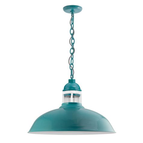 20" Outback LED, 390-Teal, Guard in 200-White, RIB-Ribbed Glass, CSBW-Black & White Cloth Cord