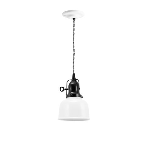 Kao Fargo Pendant, 200-White, Cup in 100-Black, With Arms and Turn Key Switch, TBW-Black & White Cotton Twist Cord, Canopy in 200-White