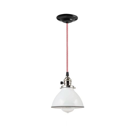 6" Kao Gladstone Pendant, 250-White, Nickel Socket with Paddle Switch, CSRW-Red & White Cloth Cord, Canopy in 100-Black