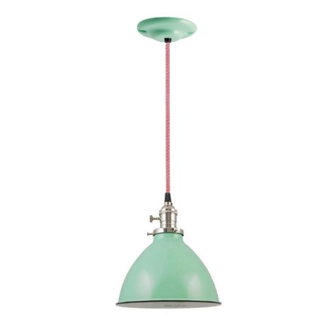 8" Kao Gladstone Pendant, 355-Jadite, Nickel Socket with Knob Switch, CRZ-Red Chevron Cord, Canopy in 311-Jadite