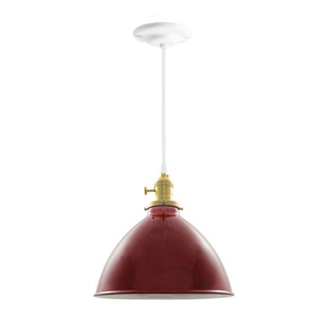10" Kao Gladstone Pendant, 455-Cherry Red, Brass Socket with Knob Switch, SWH-Standard White Cord, Canopy in 210-White