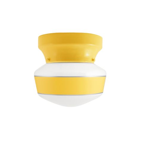 Kao Primary Schoolhouse Flush Mount, 500-Buttery Yellow, Small Opaque Glass, Single Painted Band