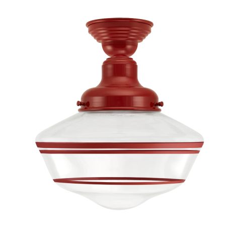 Primary LED Schoolhouse Semi-Flush Mount Light, 400-Barn Red, Large Clear Glass, Triple Painted Band