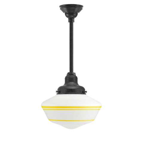 Primary LED Schoolhouse Stem Mount, 805-Charcoal Granite, Large Opaque Glass, Triple Painted Band, 500-Buttery Yellow