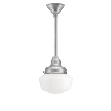 Primary LED Schoolhouse Stem Mount, 975-Galvanized, Small Opaque Glass