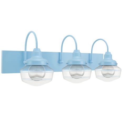 Primary 3-Light Schoolhouse Vanity Light, Clear Glass, 715-Delphite Mounting and Fitter Finish, Triple Painted Band