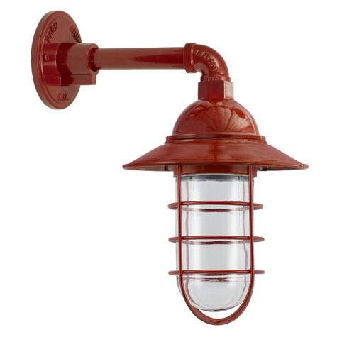 Industrial Guard LED Sconce, 400-Barn Red, Flared Shade, WGG-Wire Guard, CLR-Clear Glass