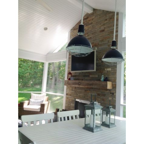 (2) 14" Wilcox Uplights, 705-Navy, 36" Stem, Mounting Finish 200-White, Wire Cages in 975-Galvanized | Customer Submission