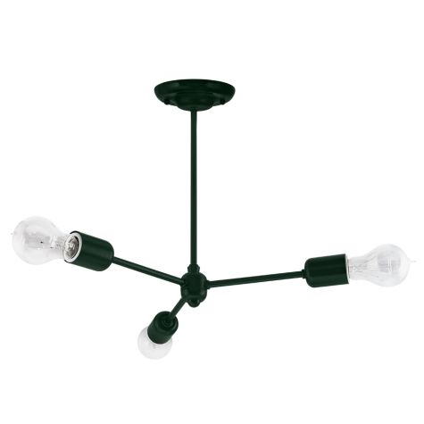 Downtown Minimalist 3-Light Chandelier, 300-Dark Green, 12" Stem, 25W Victorian Style Edison Bulbs