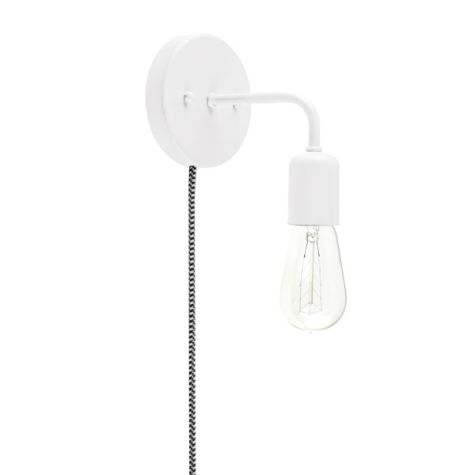 Downtown Minimalist Plug-In Sconce, 200-White, CSBW-Black & White Cloth Cord, 1890 Era 40w Edison-Style Bulb