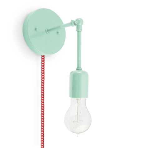 Downtown Minimalist Knuckled Plug-In Sconce, 311-Jadite, CSRW-Red & White Cloth Cord, Nostalgic Edison-Style Victorian 25W Bulb