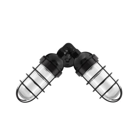 Atomic Topless Dual Sconce, 100-Black, WGG-Wire Guard, RIB-Ribbed Glass