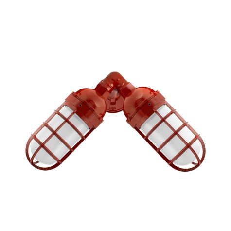Atomic Topless Dual LED Sconce, 400-Barn Red, CGG-Standard Cast Guard, FST-Frosted Glass